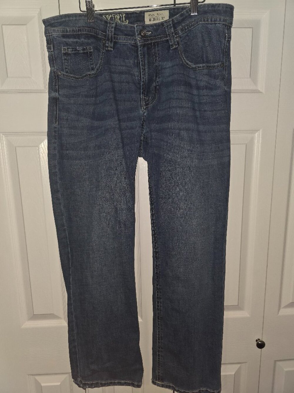 AXEL Men’s Slim Boot Jeans 36x32 Dark Wash Embroidered Flap Pocket Denim